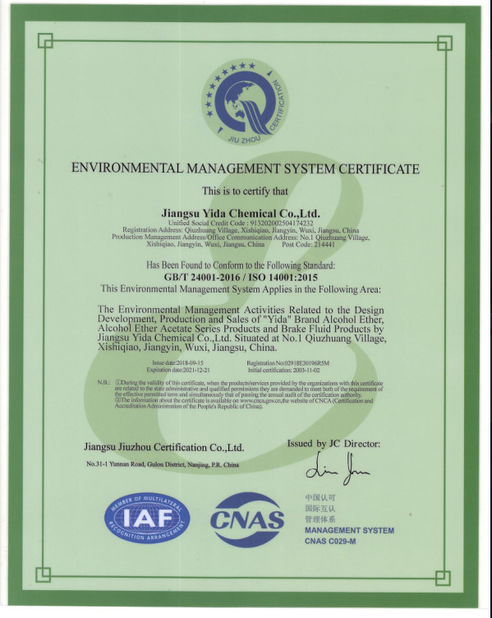 China Jiangsu Yida Chemical Co., Ltd. certificaten
